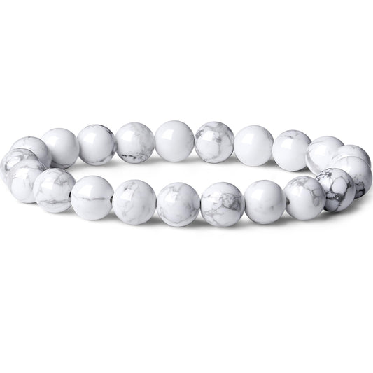 Cryhand Handmade 8mm Beaded Bracelets For Men Protection Bracelet For Women Chakra Feng Shui Stretchy Handmade Lucky Money Stretchy Crystal Bracelets Best Gifts (Howlite)