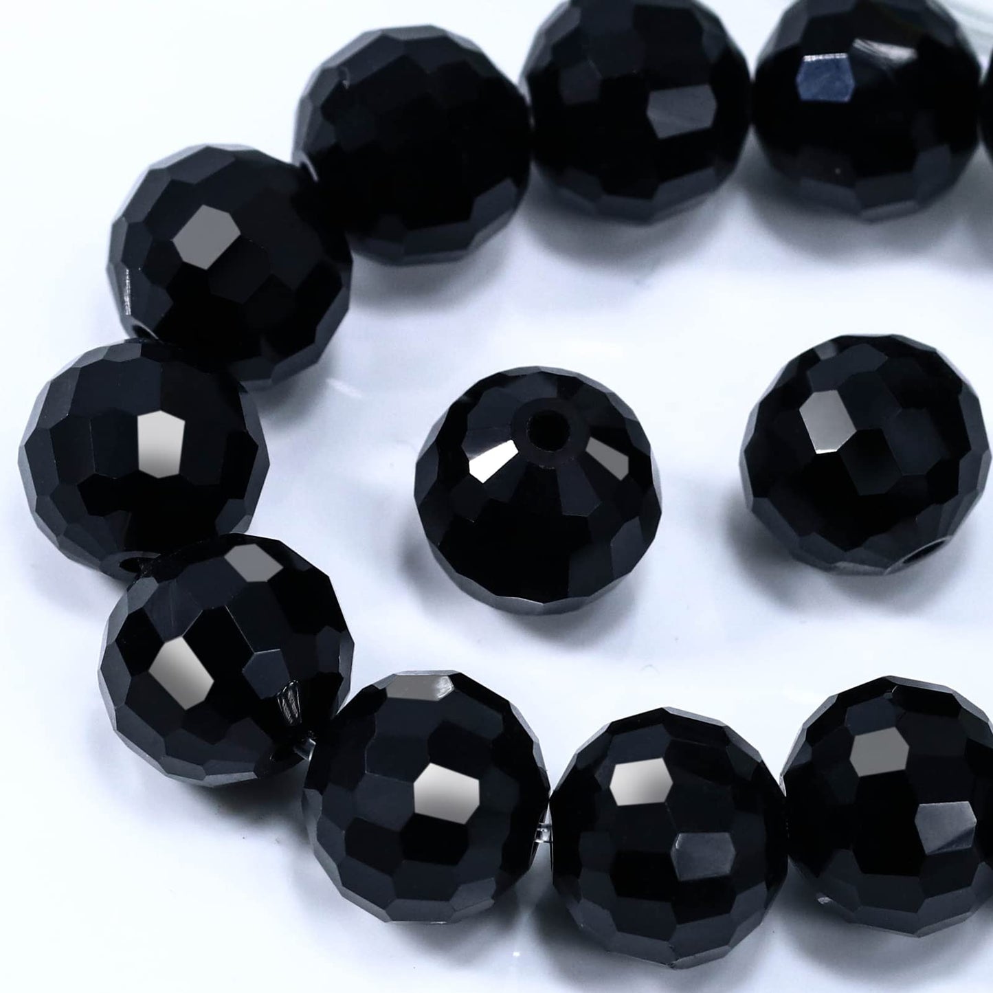 Dowarm 150PCS 6MM Round Crystal Glass Beads for Jewelry Making, Black Faceted Crystal Rondelle Spacer Beads for Crafts Bracelet Wind Chimes Suncatcher