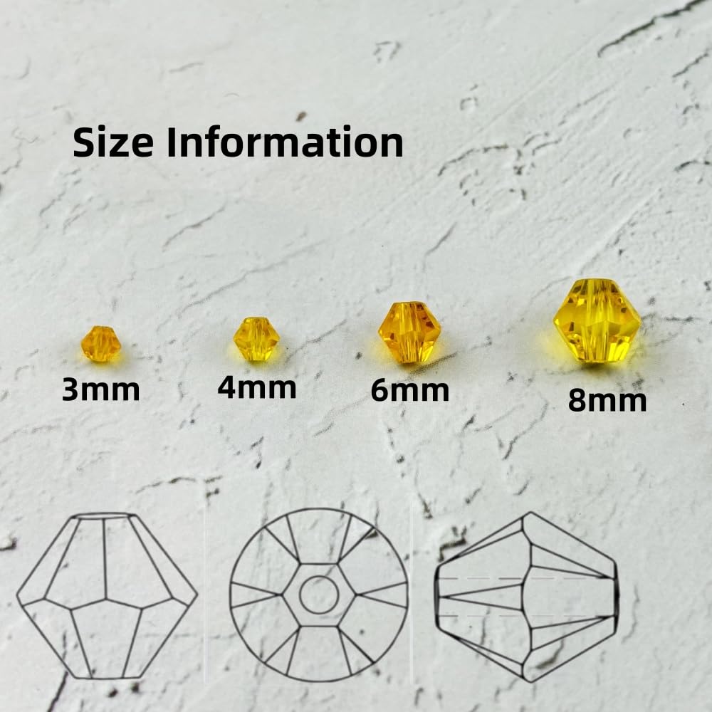 YUEXIGO 500pcs 3mm Bicone Glass Crystal Beads for Jewelry Making, Faceted Bicone Glass Spacer Beads for Bracelet Earring Necklace DIY Craft(Gold Yellow)
