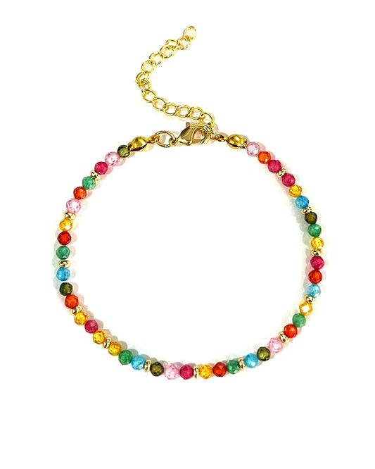 Gold Plated Bead Bracelets for Women Colorful Beaded Bracelets Boho Western Jewelry Dainty Positive Energy Gemstone Friendship Bracelet, Colored Gold