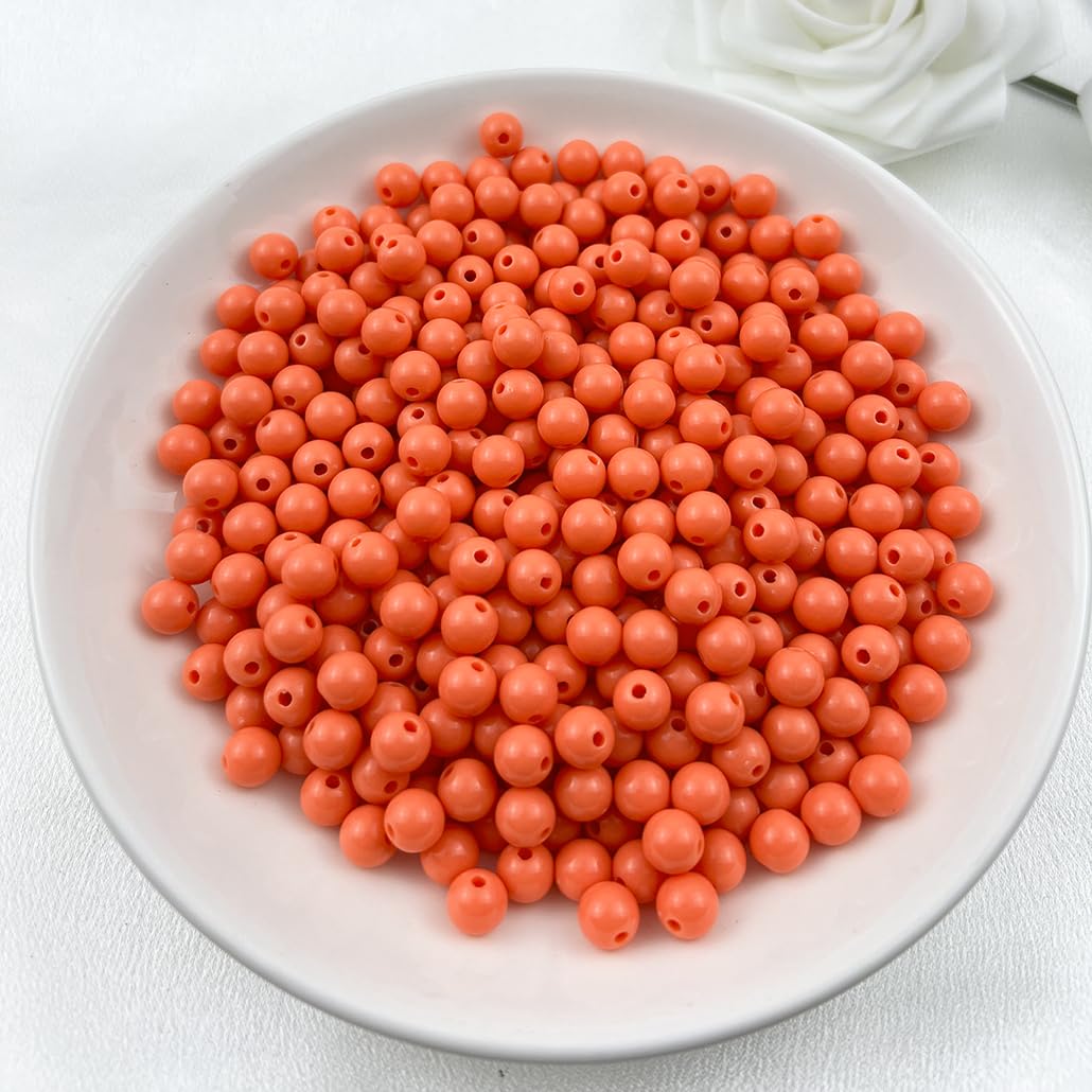 Mulutoo 200Pieces 10MM Acrylic Round Beads Round Acrylic Balls Chunky Beads Smooth Spacer Plastic Pastel Beads Craft Beads for Necklace and Bracelet Making Crafting Supplies(194-orange)