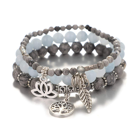UEUC Tree of Life Yoga Healing Stone Bracelets,Multilayer Lotus Chakra Stone Reiki Bracelet Sets,Anxiety Crystal Natural Stone,for Women Stress Relief