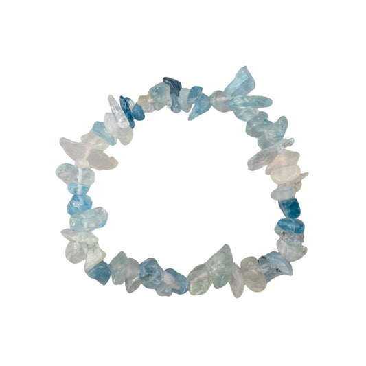 Natural Gemstone Bracelets, Chakra Crystal Healing Chip Stretch Bracelets, Gemstone Polished Irregular Crystals, Crystal Irregular Chips Beads Stretch Bracelets (Aquamarine)