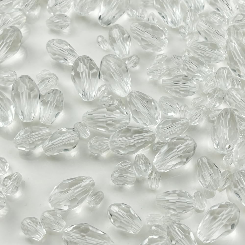 Xinhongo 340pcs Teardrop Crystal Glass Beads 3x5mm 4x6mm 6x8mm 8x12mm 10x15mm Vertical Hole Faceted Glass Spacer Beads for Necklace Bracelet Earrings DIY Jewelry Crafts(Transparent)
