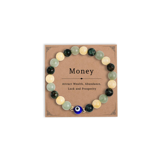DLYFNVEV Money Attraction Bracelet Wealth Luck Fengshui Green Aventurine Evil Eye Protection Beaded Healing Crystal Natural Stone Jewelry Gifts For Women Yellow Topaz African Turquoise