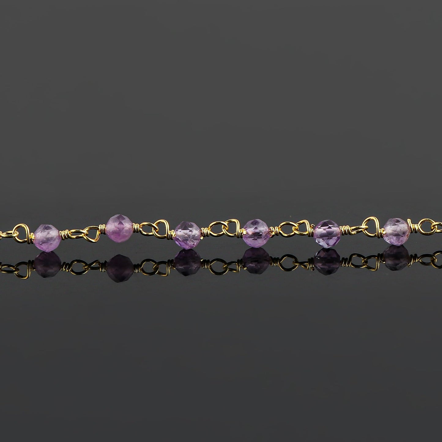 CRYSTALINES Natural Amethyst Gemstone Cluster Bracelet, 14K Gold Plated Rosary Chain Beads, Handmade Boho Jewelry for Women, Healing Crystals, February Birthday Christmas Gift, 8"