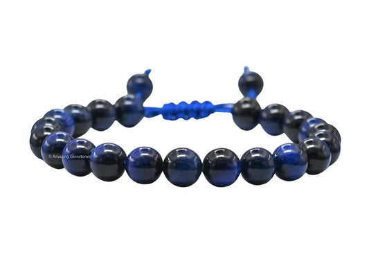 Amazing Gemstone Blue Tiger Eye Star Bracelet for Women Men's Gifts - Protection Healing Crystal Bracelet - 8mm Gemstone Beaded Adjustable Bracelet Pulseras Para Hombres Mujer Stocking Stuffers