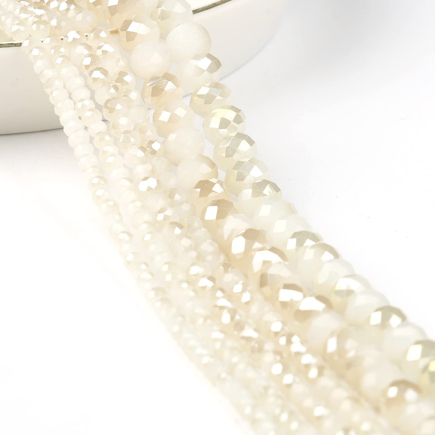 NITOPUPU 500pcs 6mm Crystal Glass Beads for Jewelry Making Faceted Rondelle Flat Beads for Bracelets Necklace Earrings DIY Crafts (White Jade Half-Plated Crystal Bead)