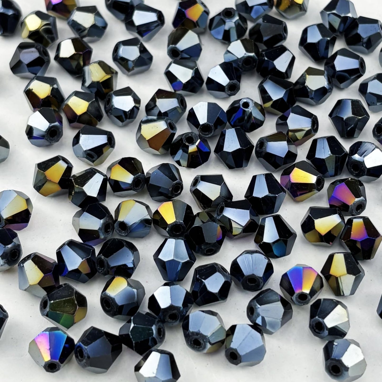 Pinhoollgo 100pcs 8mm Bicone Crystal Glass Beads Faceted Bicone Crystal Beads Bulk Glass Spacer Beads for Bracelets Necklace Pendants Earrings DIY Jewelry Craft Making(Black AB)