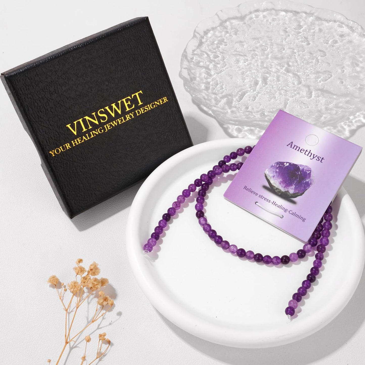 Vinswet 90pcs 4mm Amethyst Natural Stone Beads Round Genuine Real Stone Beading Loose Gemstones DIY Smooth Bead for Bracelet Necklace Earrings Jewelry Making