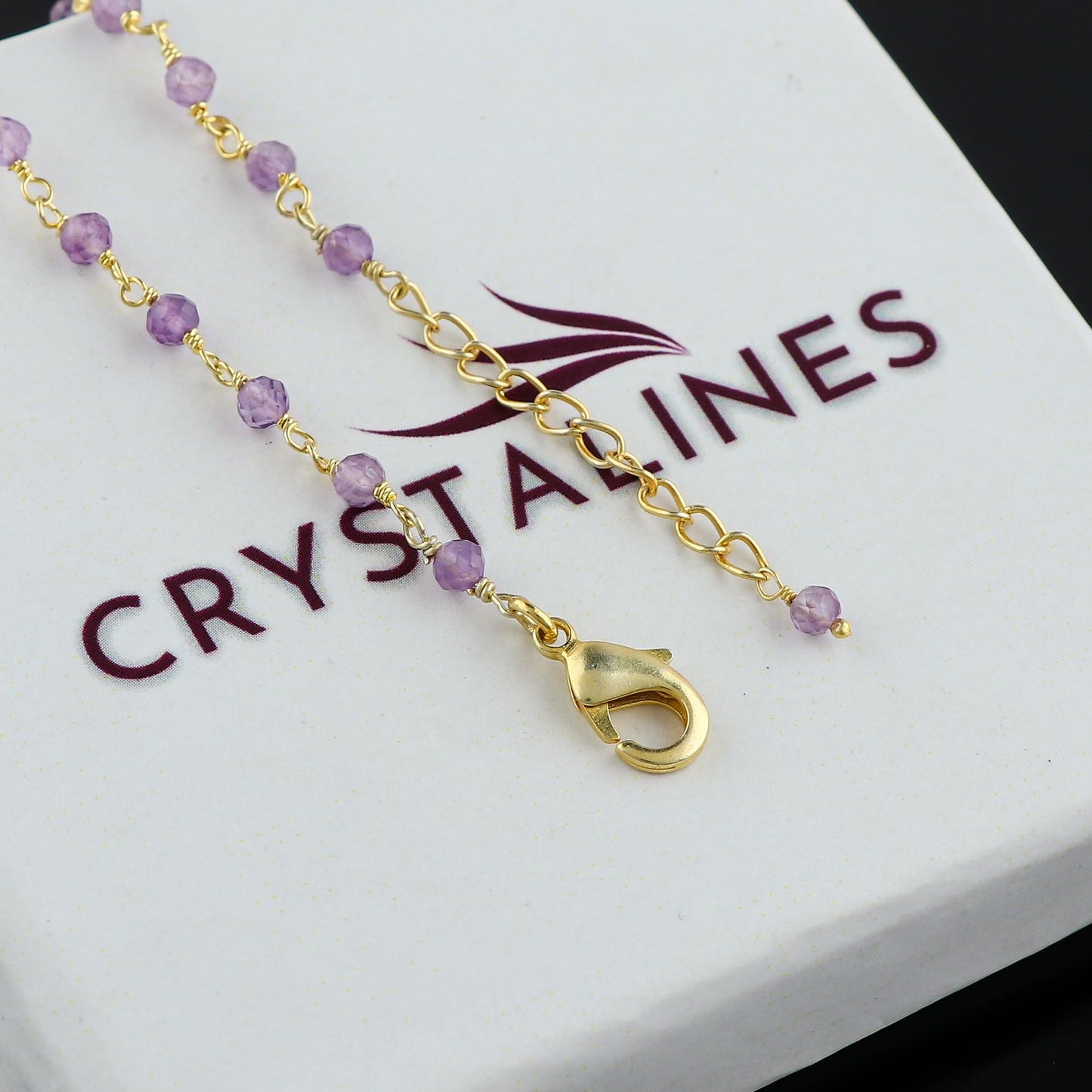 CRYSTALINES Natural Amethyst Gemstone Cluster Bracelet, 14K Gold Plated Rosary Chain Beads, Handmade Boho Jewelry for Women, Healing Crystals, February Birthday Christmas Gift, 8"