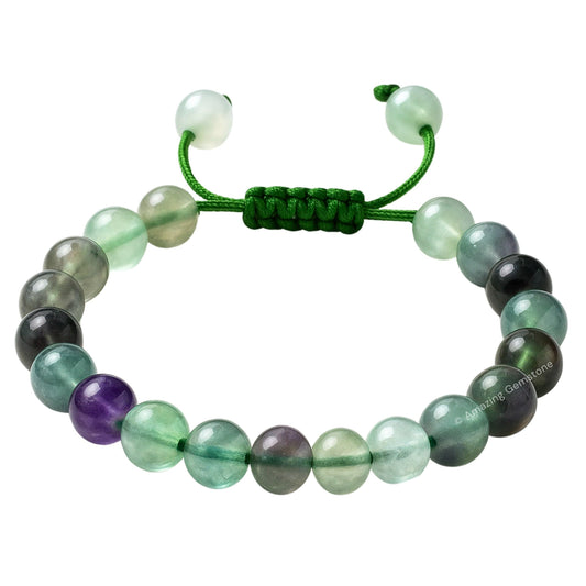 Amazing Gemstone Multi Fluorite Bracelet for Women Men's Gifts - Protection Healing Crystal Bracelet - 8mm Gemstones Beaded Adjustable Bracelet Pulseras Para Hombres Mujer Stocking Stuffers