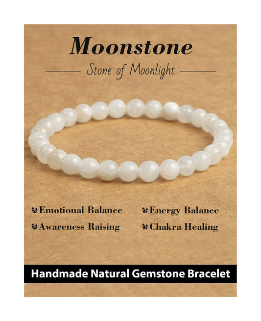 Landorilo Beaded Bracelet for Men Women, 6mm Natural Stone Moonstone Healing Crystal Stretch Bracelets, Ideal Christmas Birthday Jewelry Gifts with Energy Card，Replacement Beads Included