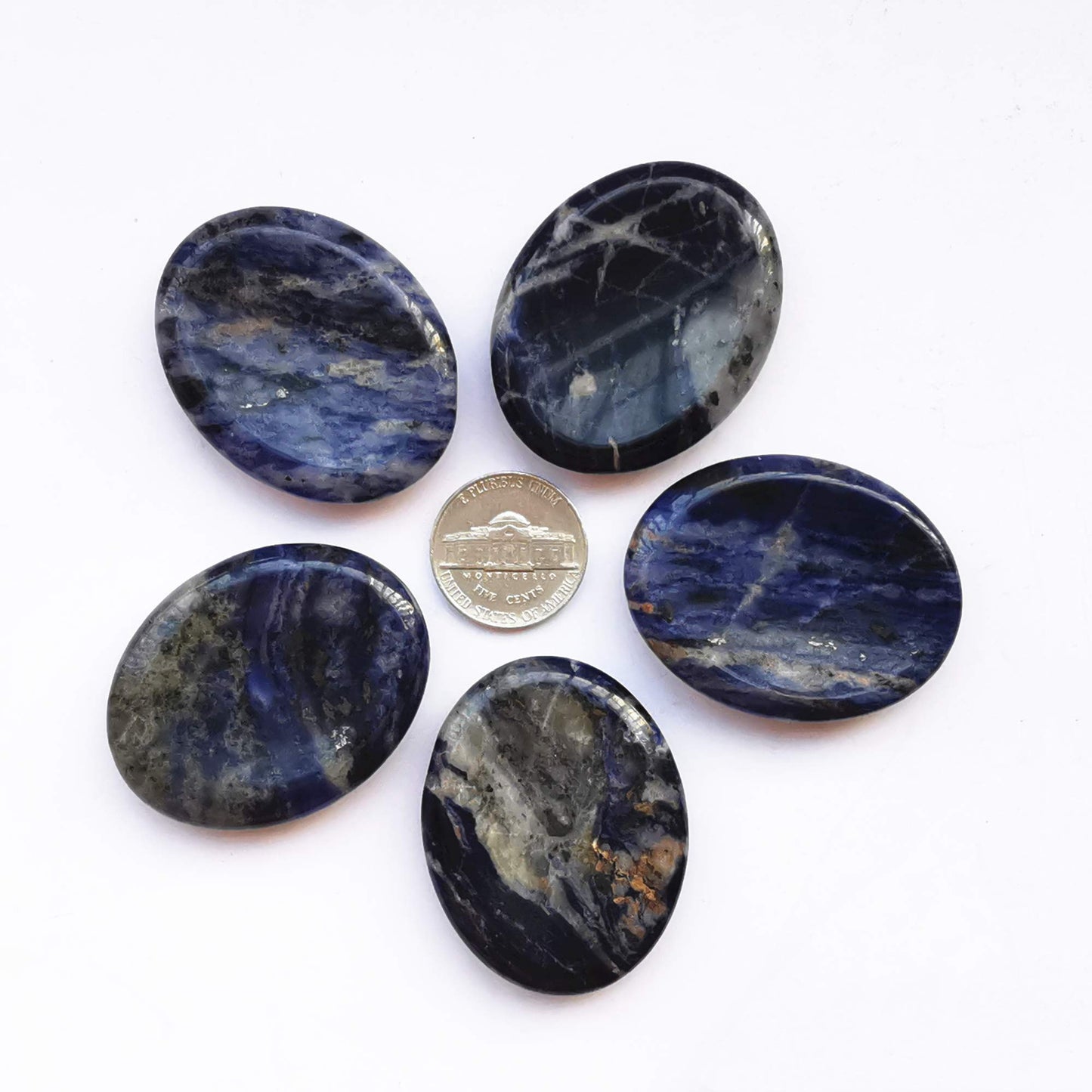 Bacatgem 1 Pcs Natural Sodalite Crystal Thumb Worry Stone,Stress Relax Healing Reiki Crystal Pocket Palm Stones