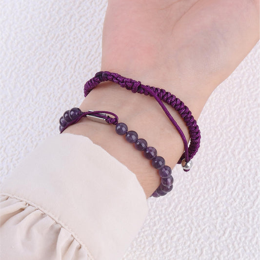 CARITATE Purple Amethyst Bracelet for Women 6mm - Beaded Bracelets for Women Amethyst Bracelet for Women Jewelry Adjustable - Anniversary Valentines Mothers Birthday Gifts for Her Girlfriend Wife