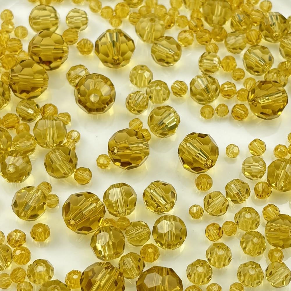 Honkoolly 480pcs Crystal Glass Beads 3mm 4mm 6mm 8mm 10mm Round Faceted Glass Spacer Beads for Bracelets Necklace Earring DIY Jewelry Making Craft(Light Yellow)