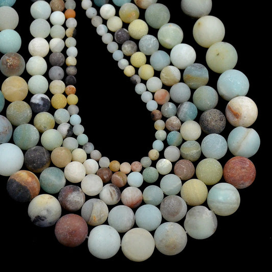 AD Beads Smooth Natural Gemstone Round Loose Beads 15"(8mm, Matte Multicolor Amazonite)