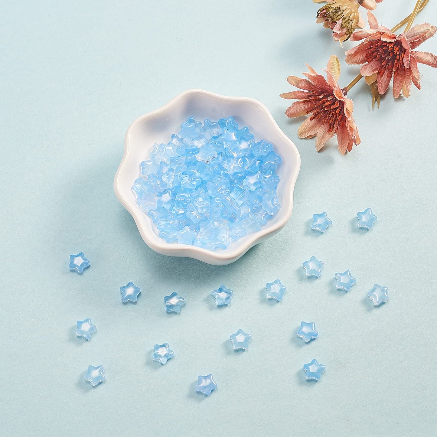 UR URLIFEHALL 100 Pcs Light Sky Blue Spray Painted Glass Star Beads for Earring Bracelet Necklace Jewelry DIY Craft Making