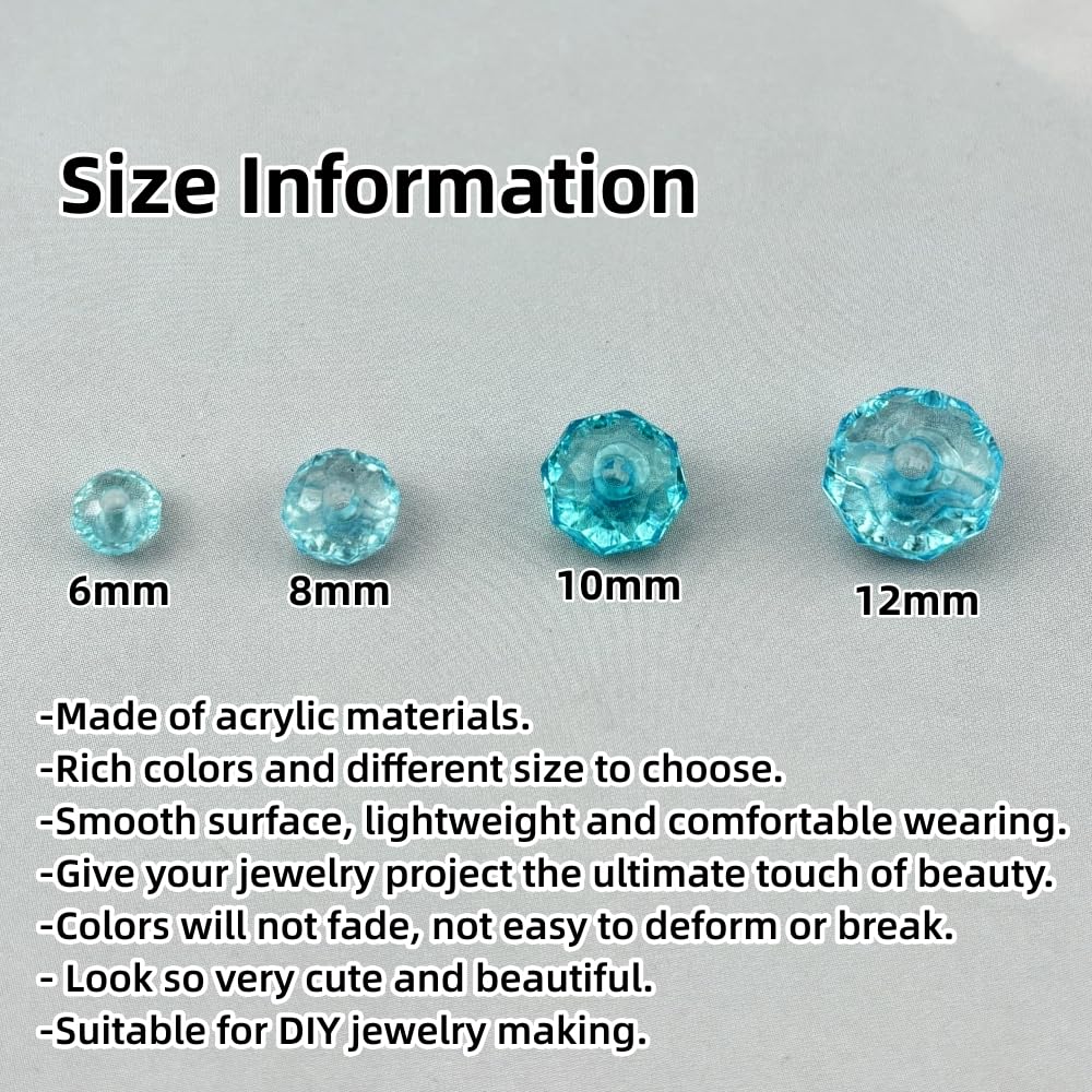 YHYPOCI 200pcs 10mm Acrylic Crystal Beads, Faceted Rondelle Acrylic Spacer Beads for Wind Chimes Bracelet Necklace Earring Keychain Jewelry Making DIY Crafts(Lake Blue)
