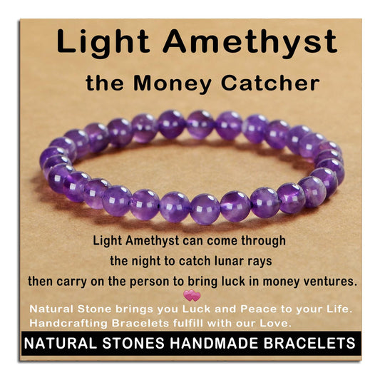 AD Beads Handmade Gemstone Stretch Elastic Bracelet Crystal Healing Reiki Nature's Beauty and Spiritual Essence Unisex (6mm, Purple Amethyst)