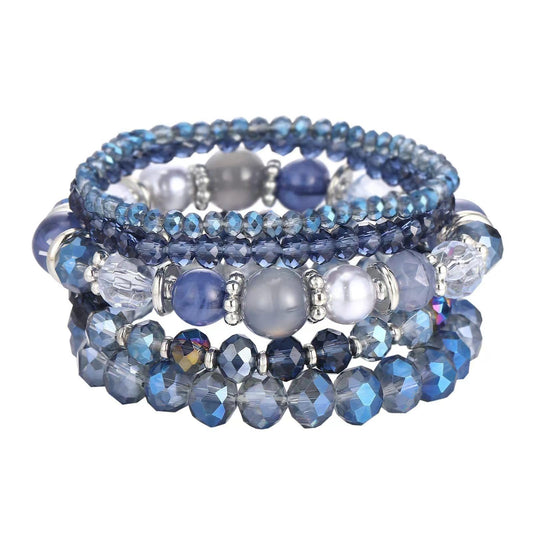 LOTSOF Boho Multilayer Beaded Bracelets Set for Women - Vintage Gold & Brown Stackable Stretch Bracelets, Bohemian Handmade Jewelry for Daily Style & Gifting (Blue)