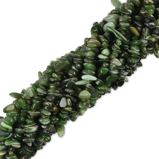 HAAMIIQII 5-8mm Natural Green Canada Jade Chips Beads Irregular Genuine Real Freeform Chip Stone Loose Gemstone Beads Energy Healing Crystal for Jewelry Making Strand 32 Inch