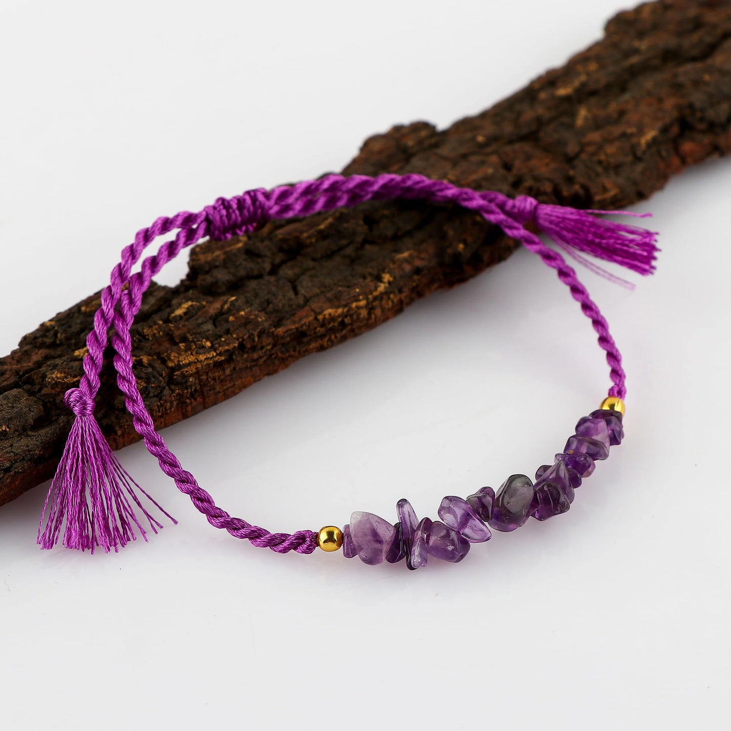 TGH Natural Amethyst Chips Braided Bracelet Healing Birthday Resizable Hand Braid Rope Thread Protection Bracelet for Men Women Gemstone Jewelry 7 inch Christmas Gift (amethyst)