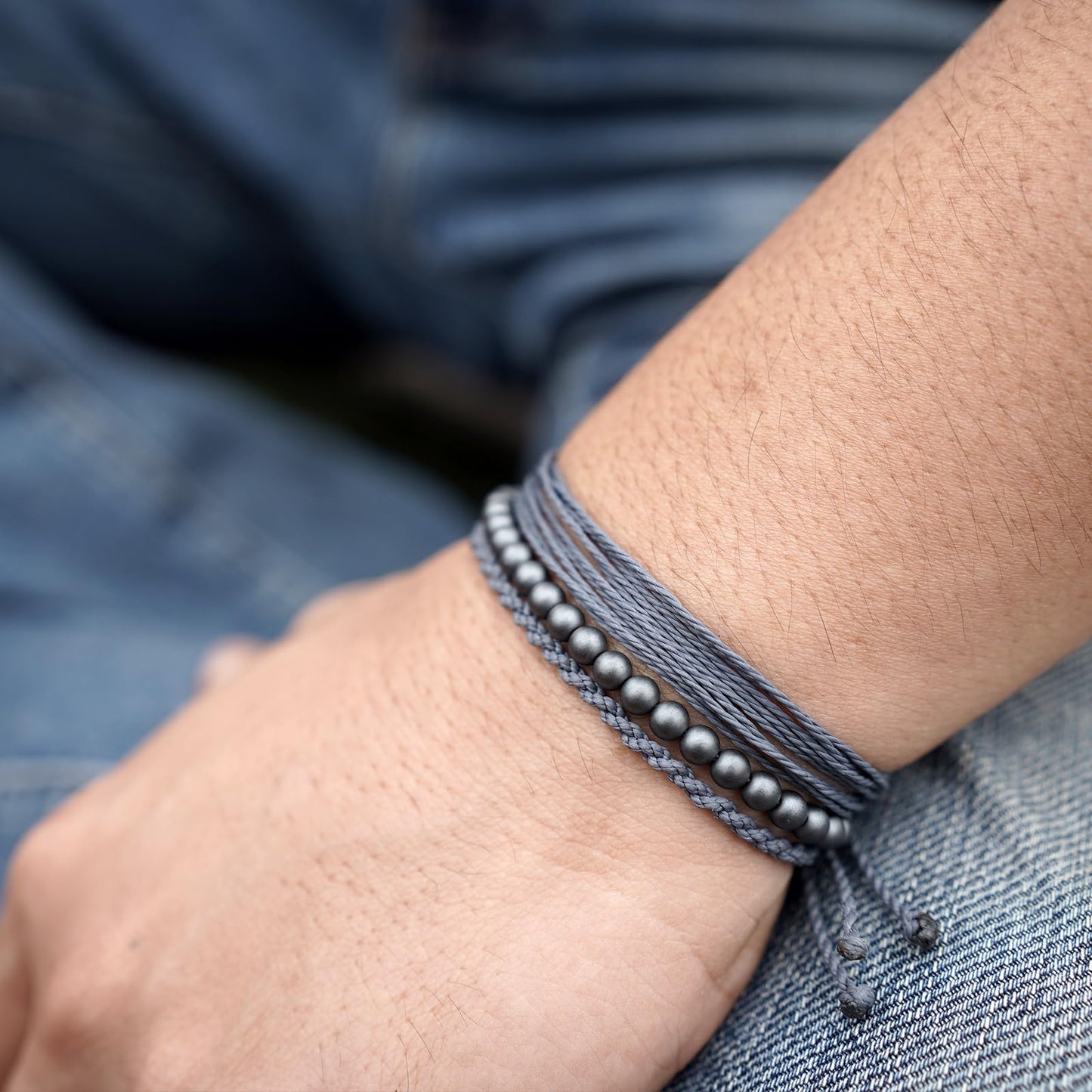 Handmade Natural Stone Beaded Healing Bracelet Gift for Men Adjustable Rope String Bracelet (Hematite（GREY）, Adjustable)