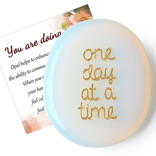 QINJIEJIE One Day at A Time Opal Worry Stone Healing Crystal Thumb Stones Thinking of You Gifts for Anxiety Relief Items You Got This Inspirational for Friend Encouragement Gift for Women Men