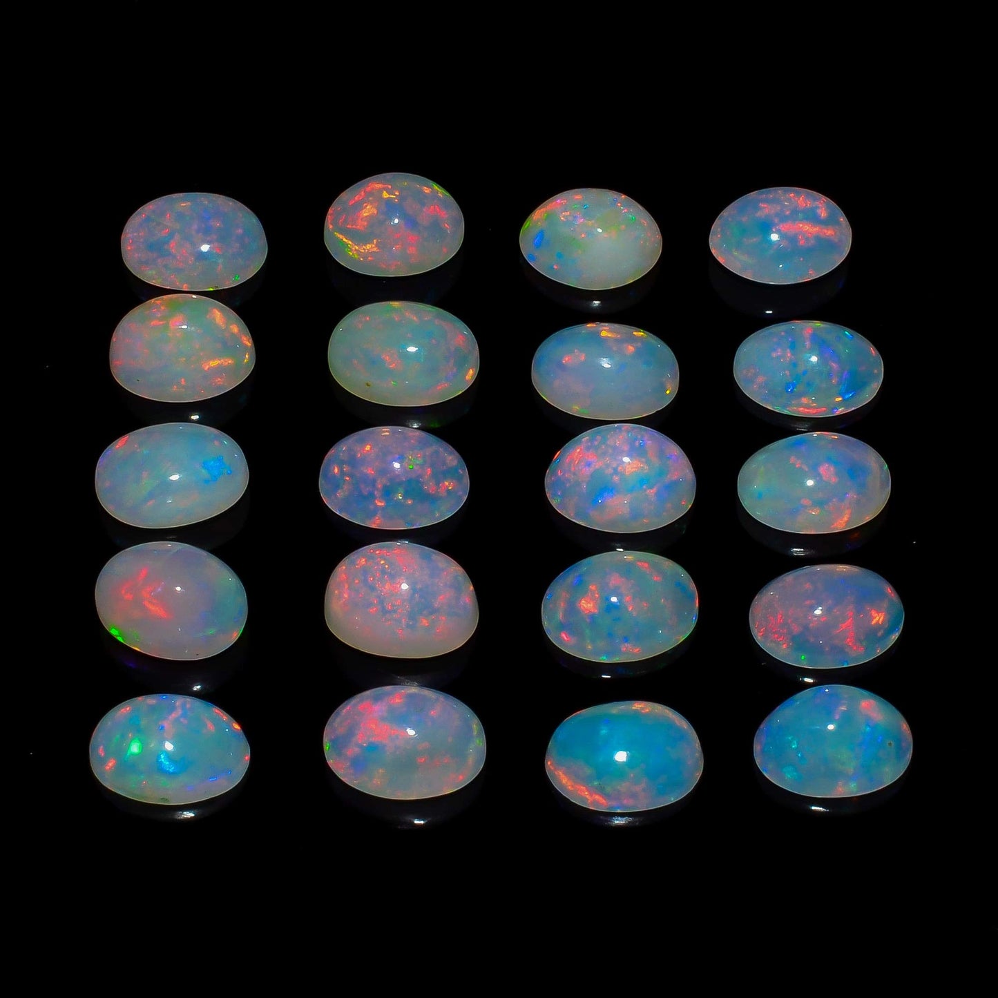(1 PCS, 8X6MM) AURA GEMS Natural Ethiopian Opal Oval Cabochon, Opal Loose Gemstone For Jewelry Making, Fire Play Color Opal Oval Cabochon Cut All Calibrated Sizes