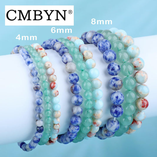 CMBYN 3-Pieces 4mm Natural Crystal Gemstone – ﻿Agalmatolite Jasper, Blue Spot, Green Aventurine Handmade Reiki Energy Healing Stretch Bracelets Jewelry for Yoga, Meditation, Unisex