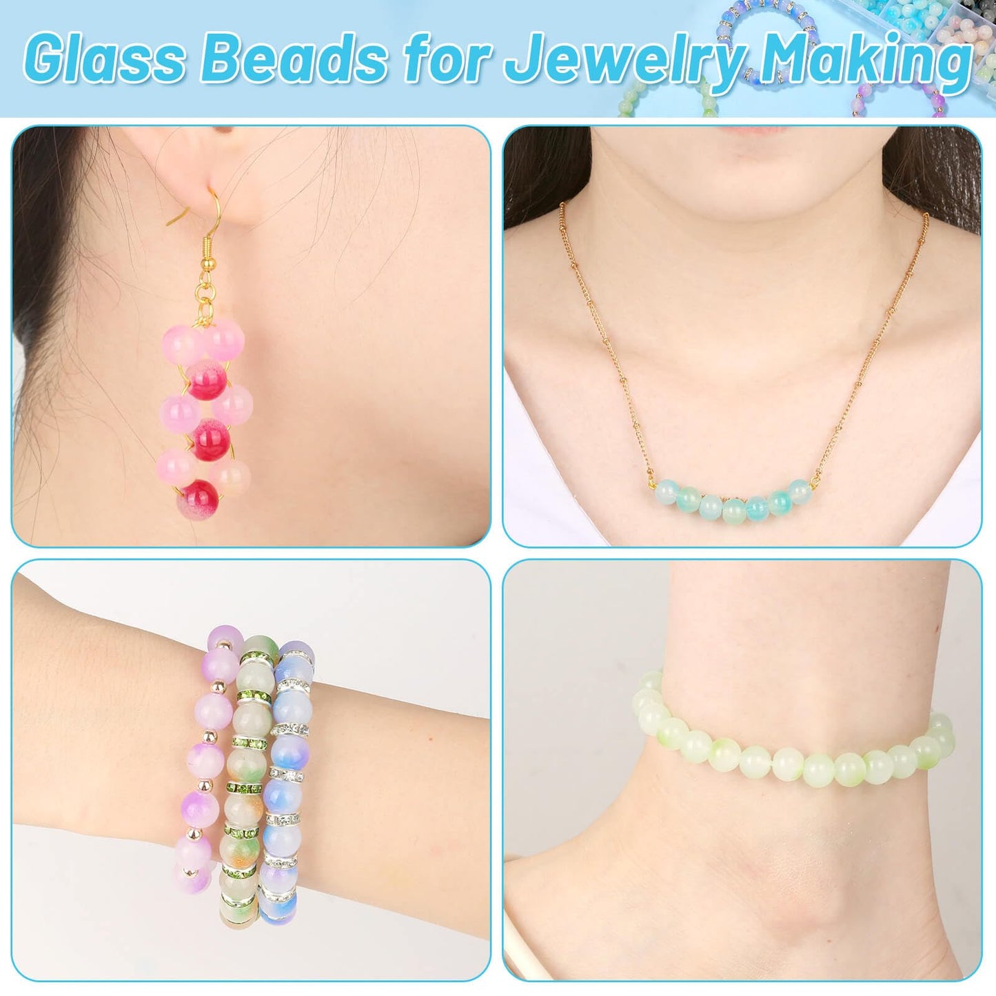 shynek 700 Piecess 8mm Glass Beads for Jewelry Making, 28 Bicolors Glass Crystal Beads Bracelet Making Kit for Bracelet Jewelry Making and DIY Crafts (GGB-8)