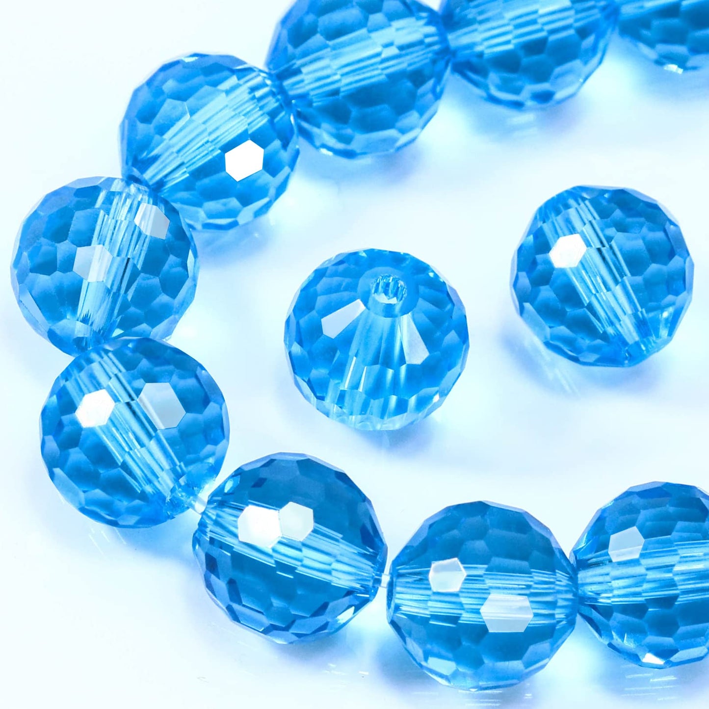 Dowarm 150PCS 6MM Round Crystal Glass Beads for Jewelry Making, Aquamarine Faceted Crystal Beads for Crafts Bracelet Wind Chimes Suncatcher, #5003 Crystal Rondelle Spacer Beads, Loose Gemstones