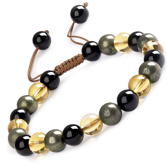 Atminafays Citrine Bracelet for Women & Men | Genuine Crystal Bracelet for Money, Wealth & Success with Pyrite & Obsidian | Adjustable Feng Shui Bracelet
