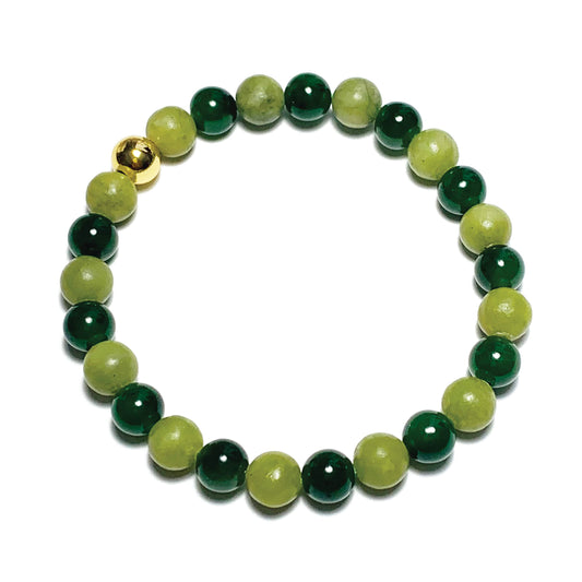 Joyfulmuze Natural Jade Serpentinite Stretch Bracelets, Premium Handmade Crystal Healing, Gemstone Beaded Gift For Men Women, Dark and Olive Green(Jade 17cm long)