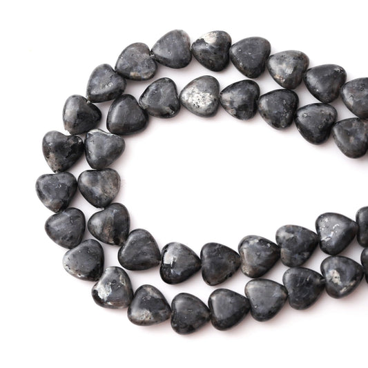 Natural Heart Shaped Black Labradorite Stone Beads 10mm Loose Crystal Healing Beads for DIY Necklace Bracelet Making Gemstone Craft Supplies