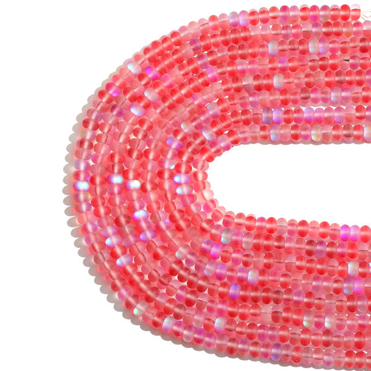 4×6mm Red Matte Aurora Crystal Glass Beads Loose Rondelle Disc Beads Frosted Moonstone for Jewelry Making