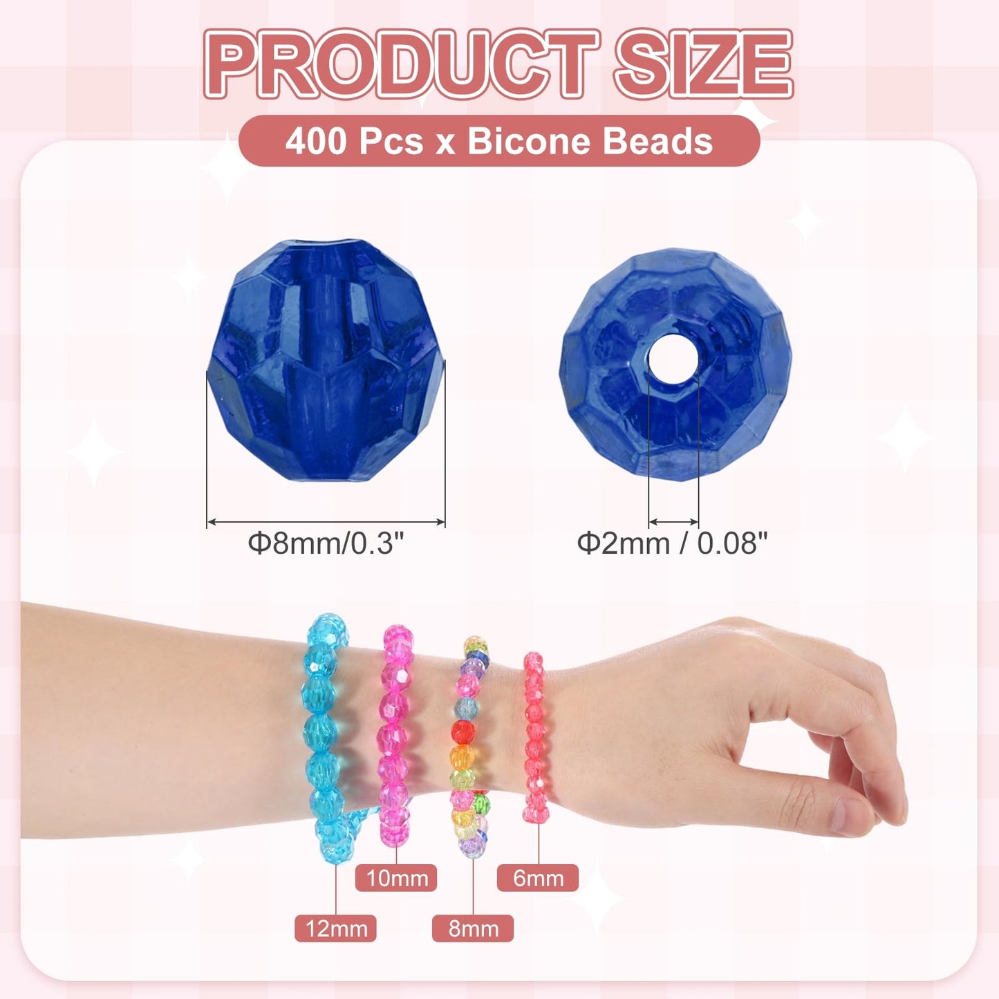 MECCANIXITY 400pcs Czech Faceted Bicone Beads 8mm Glass Spacer Bead Bulk for Jewelry Making & DIY Craft, Bright Blue