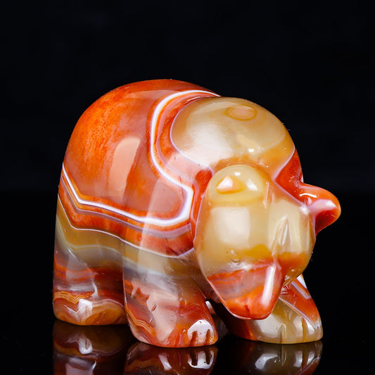 Hxswkk 3" Red Banded Carnelian Crystal Bear Figurine Gifts for Hand Carved, Gemstone for Office Bear Statues Home Decor