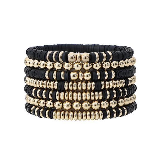 GOOJIDS Surfer Heishi Clay Bead Bracelets for Women Bohemian Stackable Gold Plated Beaded Stretch Bracelets Elastic Layering Friendship Bracelets Set Boho Jewelry