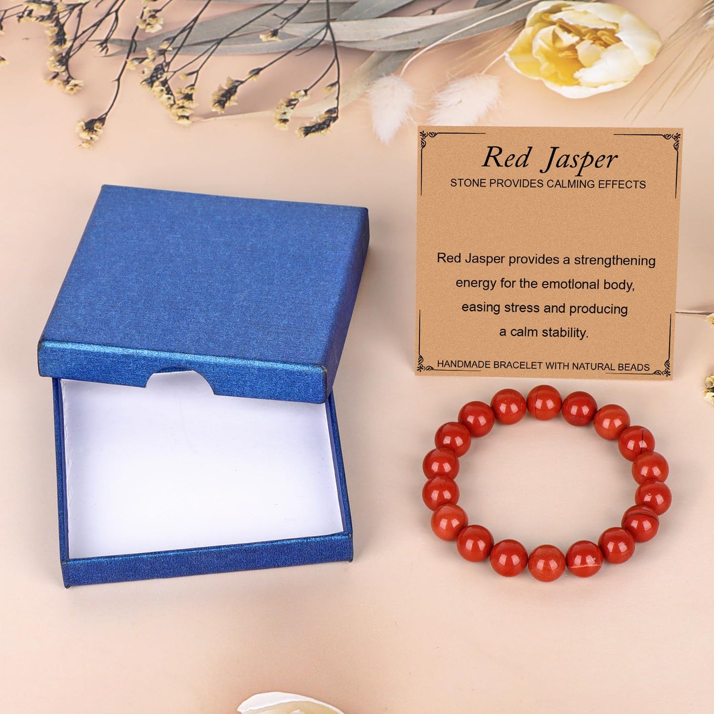 LPBeads Handmade Natural Gemstone Stretch Elastic 10mm Red Jasper Bracelet Healing Crystal Round Stone Beads Jewelry Gifts for Women Men