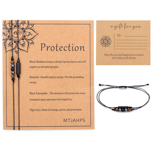 MTJAHPS Protection Bracelet, empath protection, black obsidian Crystals and Healing Stones Bracelet for Women ，Luck ，Anxiety and Stress Clam Bracelet (Protection)