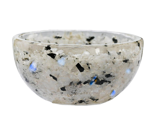 Amazing Gemstone Rainbow Moonstone Orgonite Orgone Crystal Gemstone Bowl - 2" Orgonite Rainbow Moonstone Crystal Bowl for Meditation, Crystals and Healing Stones Gift and Protection