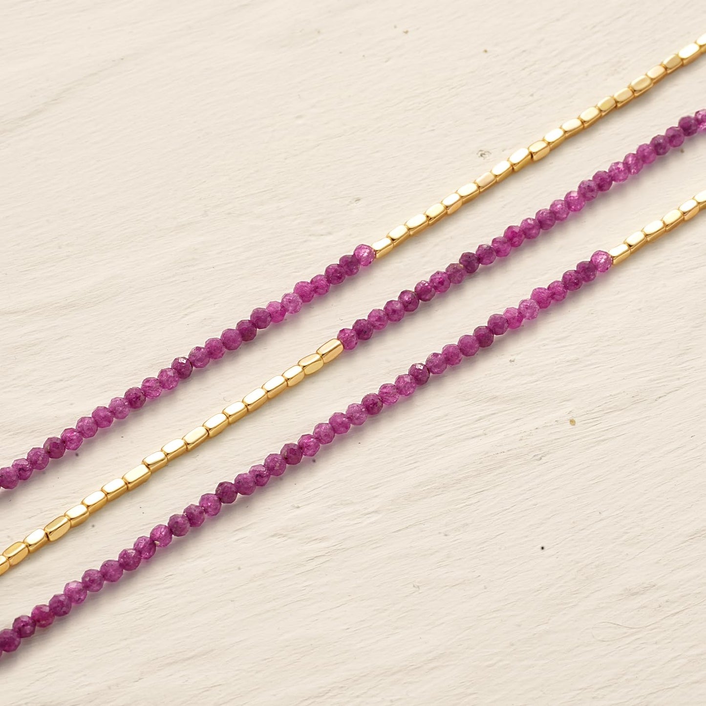 MYEARS Women Beaded Bracelet Gold Gemstone Ruby 14K Simple Dainty Handmade Chain Everyday Boho Beach Jewelry