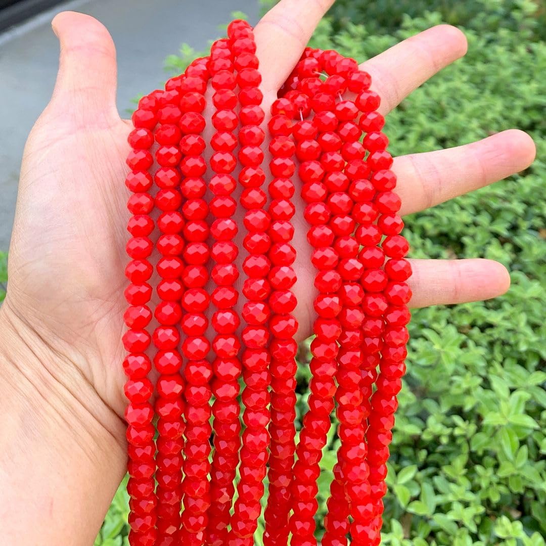 350pcs Czech Faceted Rondelle Crystal Glass Loose Beads 8mm Spacer Bulk Coral red for DIY Craft Jewelry Making CCR835
