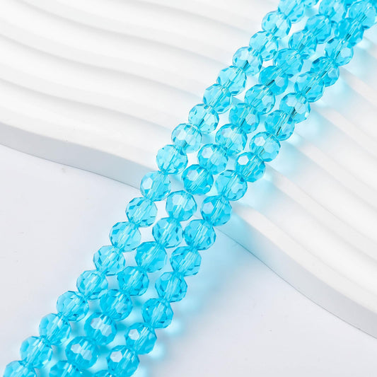200PCS 8MM Aquamarine Round Crystal Glass Beads for Jewelry Making,Novborcz Glass Beads Faceted Rondelle Beads DIY Glass Crystal Beads for Bracelets Necklace Pendants Jewelry Making DIY Craft