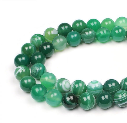 MJDCB Natural Stone Beads Green Striped Agate Round Loose Beads for Jewelry Making DIY Bracelet Necklace (6mm)