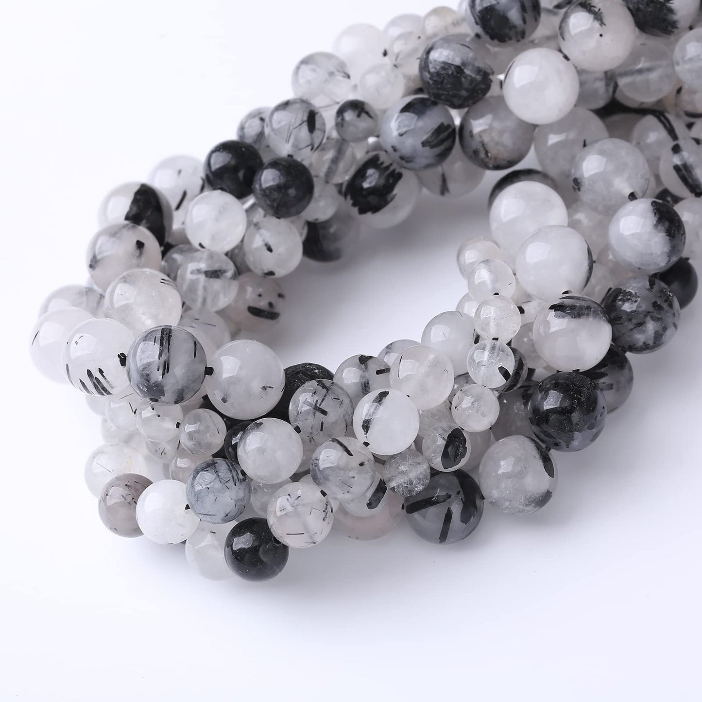 60PCS 6MM Natural Black Rutilated Quartz Stone Beads Energy Healing Beads for DIY Jewelry Bracelet Necklace Making for Jewelry Making15Inch