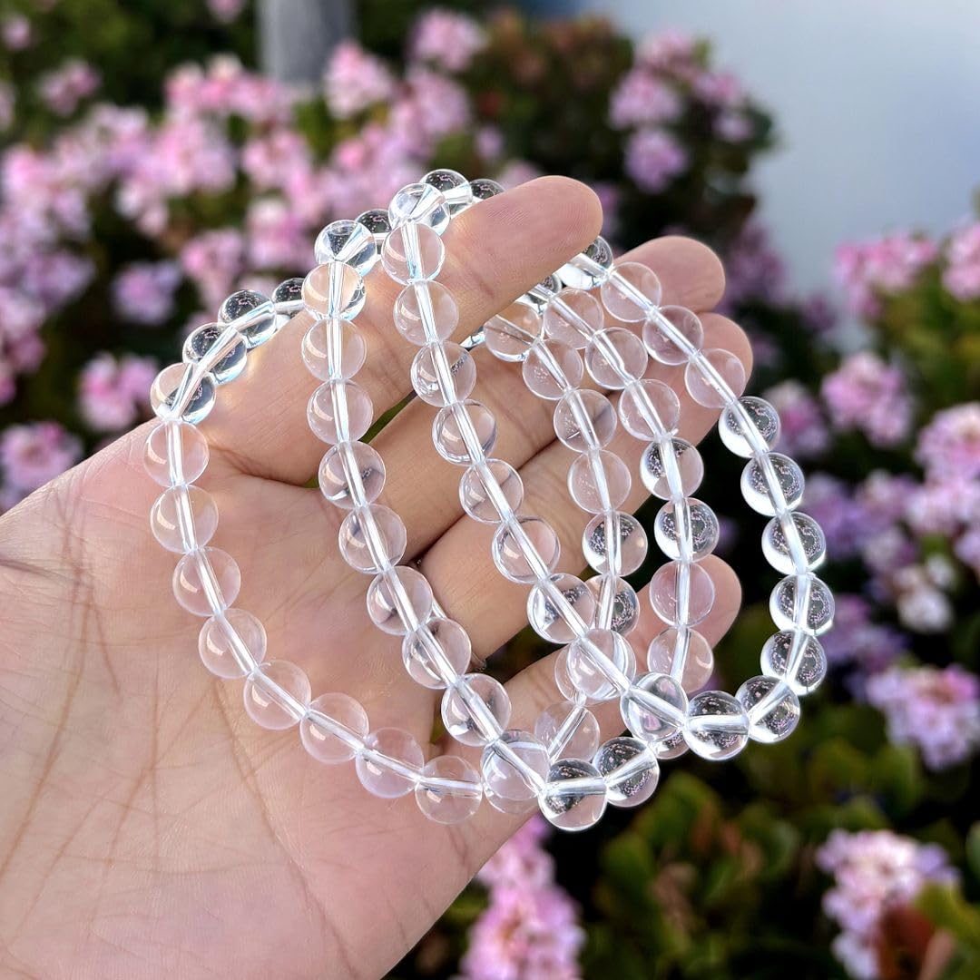 Adabele Real Natural Grade A Clear Crystal White Quartz Gemstone Beaded Bracelet 7 inch Stretch Chakra Healing Crystal Stone Jewelry Women Mom Gift (Unisex) GB8-15