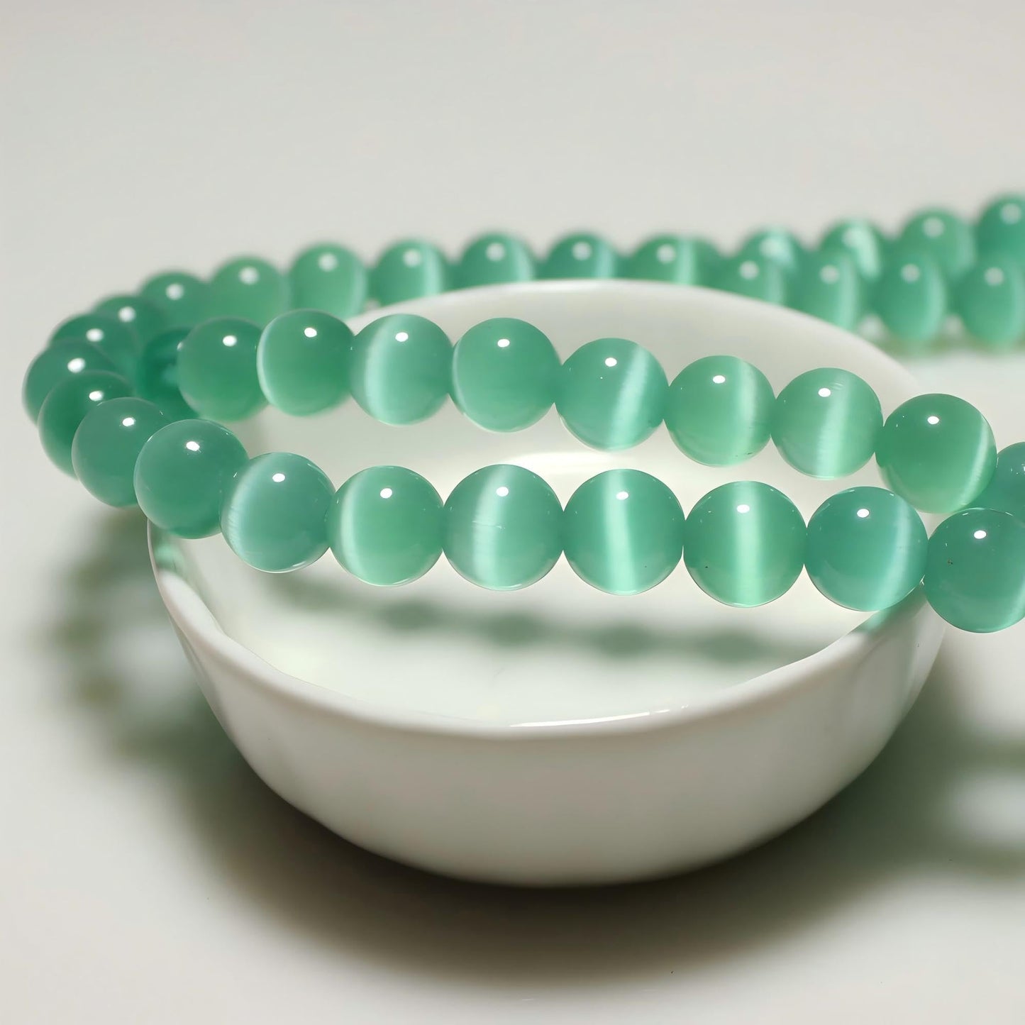 MJDCB 35pcs Blue Green Cat Eye Stone Beads 10mm Round Crystal Loose Bead for Jewelry Making DIY Bracelets Necklace Accessories